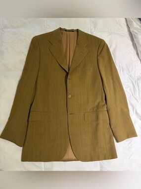 Vintage Knize 40L Green Windowpane Crepe Wool Sport Coat